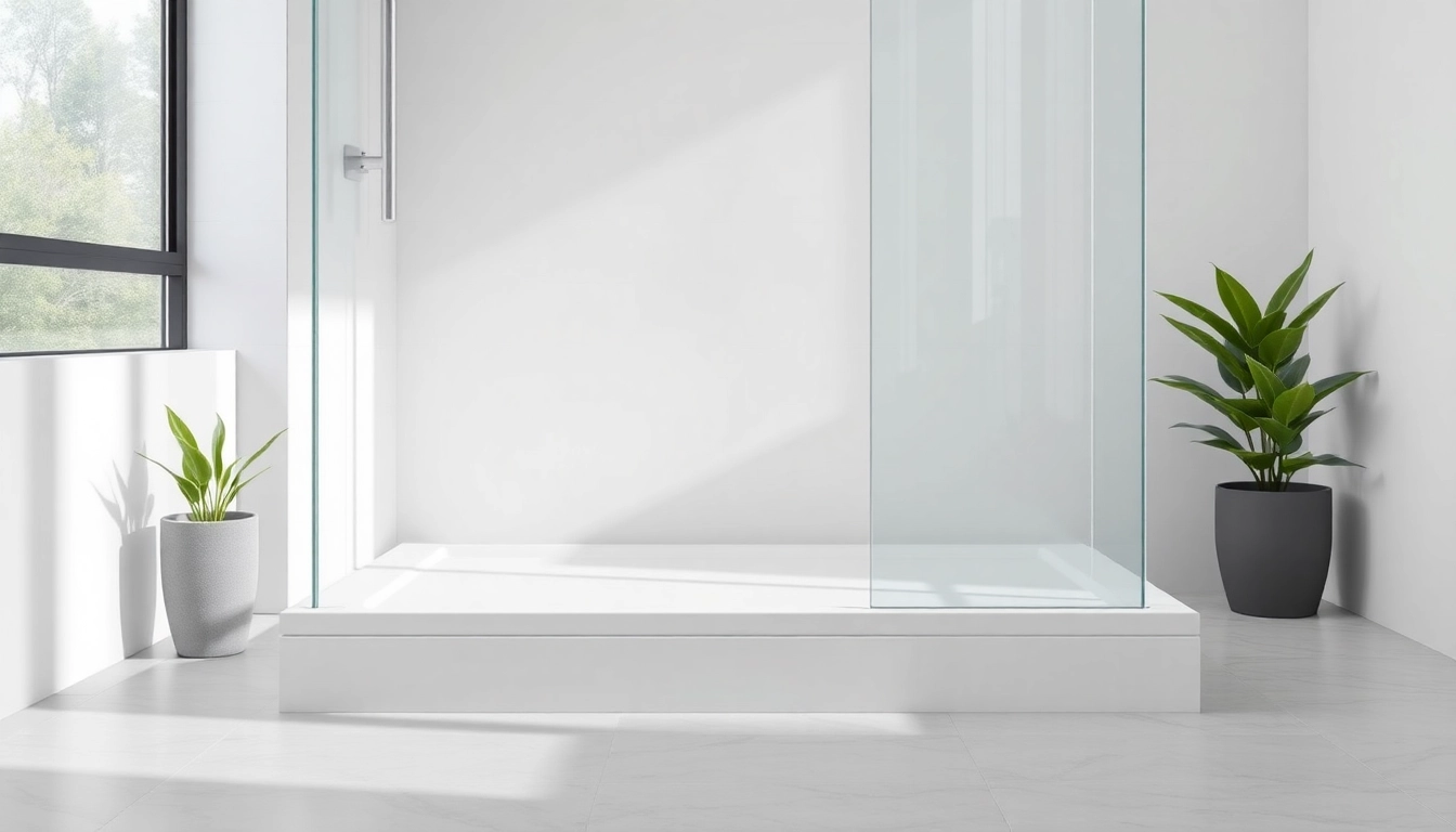 Explore a sleek shower base shower in a modern bathroom with elegant design elements.