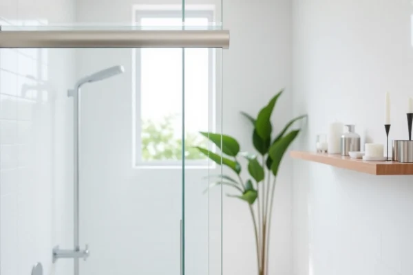A stunning shower screen sliding door blending seamlessly in a modern bathroom setting, accentuating minimalist elegance.