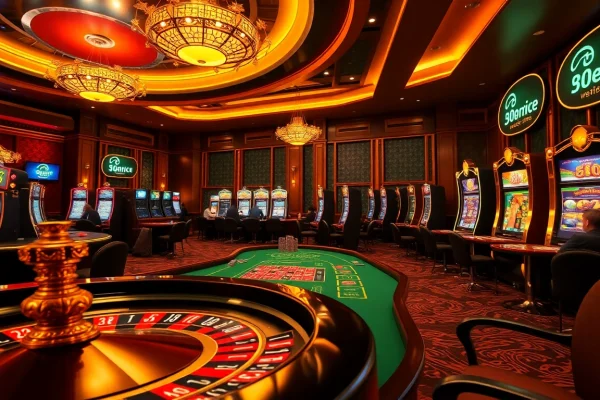 Players enjoying a vibrant casino atmosphere with 68VIP branding and luxurious gaming elements.