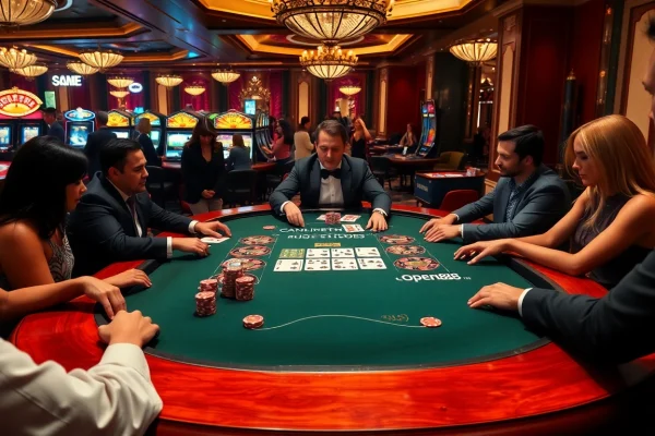 Experience the thrill of placing bets at open88 casino with a luxurious gaming table and vibrant atmosphere.