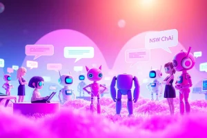 Engaging visual of NSFW chat AI platforms featuring colorful avatars and interactive elements in a vibrant digital landscape.