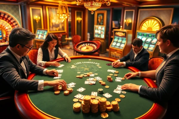 A thrilling online gaming moment at alo 789 featuring luxurious poker and roulette.