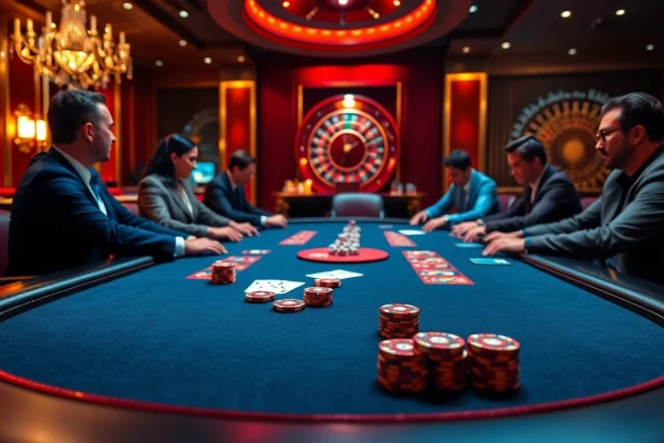 Exciting poker action at MM88 com casino table with vibrant chips and cards.