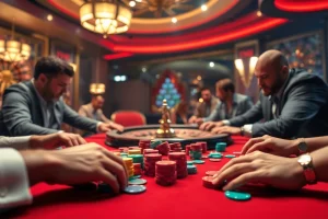 Engaging poker game scene featuring luongsontv branding, highlighting strategic betting action.