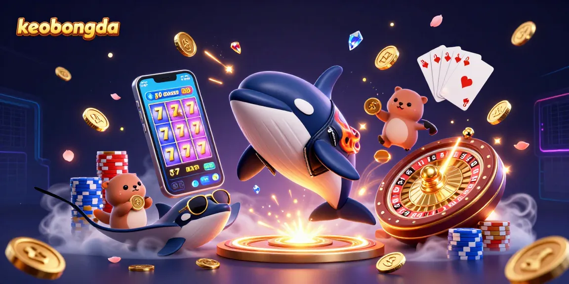 Engage with keobongda for thrilling casino adventures featuring orca and otters enjoying golden coins.