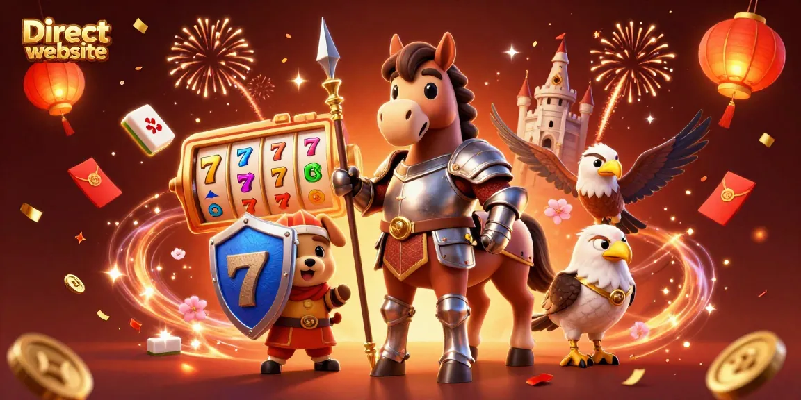 Spin the reels at the Direct website with an epic medieval knight and squire in a vibrant casino scene.