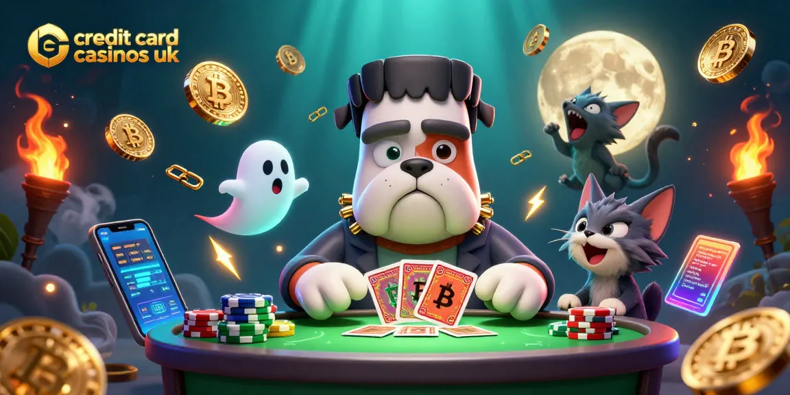 Experience the thrill of credit card casinos UK with 3D cartoon characters at a spooky table.