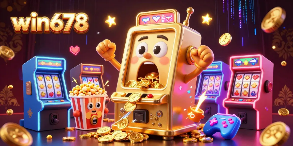 win678 slots jackpot scene with golden slot machines and dynamic arcade elements