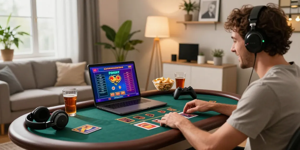 Player enjoying credit card casino games at being-there.org.uk in a lively home office.